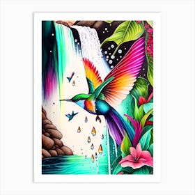 Hummingbird And Waterfall Marker Art Art Print
