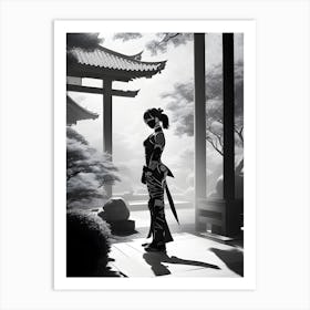 Shadow Of A Woman Ninja In A Japanese Temple Art Print