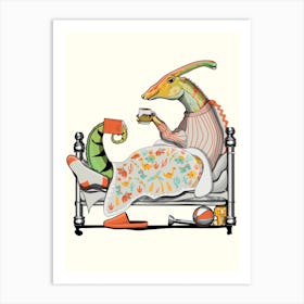 Dinosaur Parasaurolophus In Bed Art Print