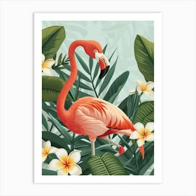 Jamess Flamingo And Frangipani Minimalist Illustration 1 Art Print
