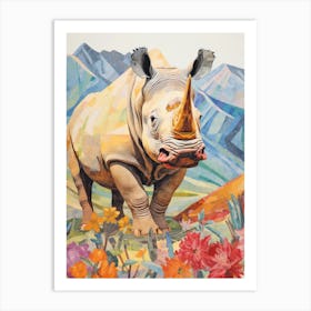 Floral Rhino Colourful Art Print