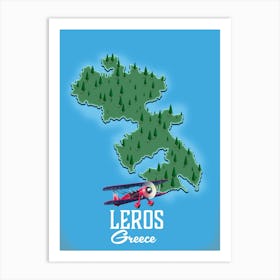 Leros Greece Travel map Art Print