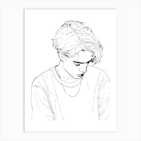 Boy With Short Hair Minimalist One Line Illustration Art Print