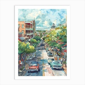 Storybook Illustration Rainey Street Historic District Austin Texas 1 Art Print