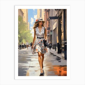 New York Middle 20th Century Walking Girl 1 Art Print