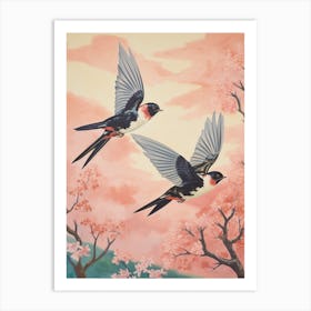 Vintage Japanese Inspired Bird Print Barn Swallow 3 Art Print