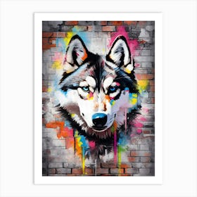 Aesthetic Siberian Husky Dog Puppy Brick Wall Graffiti Artwork Art Print
