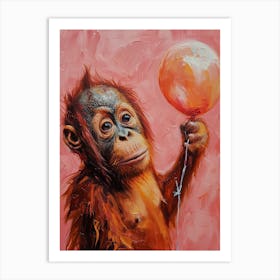 Cute Orangutan 3 With Balloon Art Print