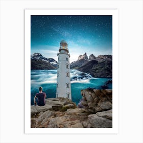 Lighthouse At Night Art Print