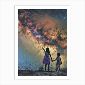 Children in Milky Night Art Print