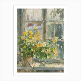 Pansy Flowers On A Cottage Window 3 Art Print