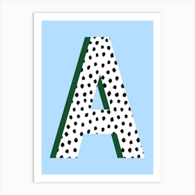 Letter A Initial Spotty with Blue and Green Art Print