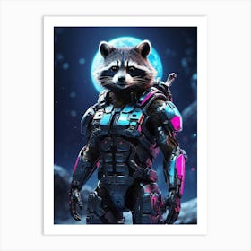 Raccoon In Cyborg Body #2 Art Print