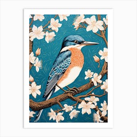 Vintage Bird Linocut Kingfisher 1 Art Print