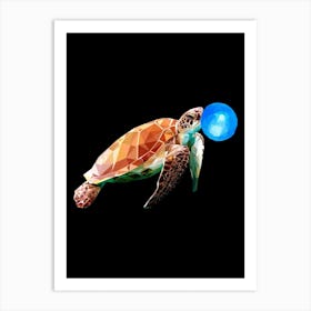 Turtle With A Blue Ball Art Print