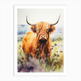 Smudged Highland Cow Watercolour Painting Art Print