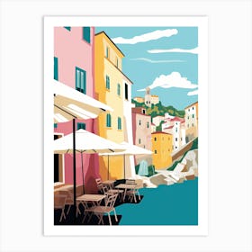 Cinque Terre, Italy, Flat Pastels Tones Illustration 3 Art Print