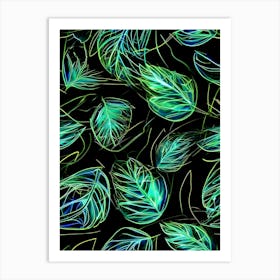 Neon Leaves Art Print