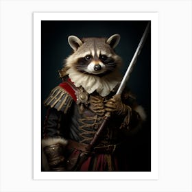 Vintage Portrait Of A Common Raccoon Dressed As A Knight 2 Art Print