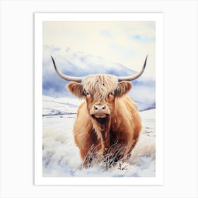 Highland Cow In The Snow Watercolour 3 Art Print