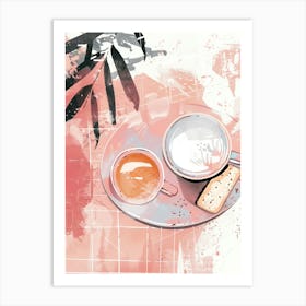Pink Breakfast Food Tea And Biscuits 1 Art Print