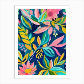 Pink And Yellow Floral Painting Art Print