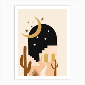 Cactus And Moon 1 Art Print