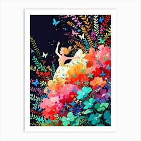 Girl In A Flower Garden Art Print