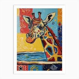 Giraffe In The Bath Warm Tones 4 Art Print