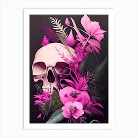 Skull With Abstract Elements 1 Pink Botanical Art Print