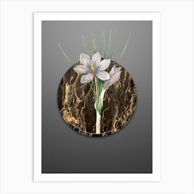 Vintage Autumn Crocus Botanical in Gilded Marble on Soft Gray Art Print