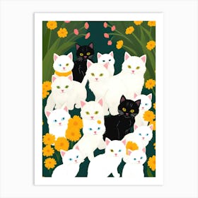 Cats Meet Up Group Art Print