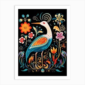 Folk Bird Illustration Egret 1 Art Print