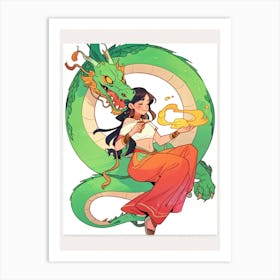 Asian Girl With Dragon 2 Art Print