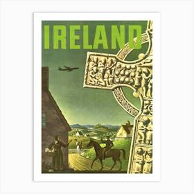 Celtic Cross, Ireland Countryside, Travel Poster Art Print