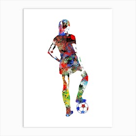 Female Soccer Player Watercolor Football 1 Art Print
