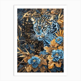 Leopard And Flowers 2 Art Print