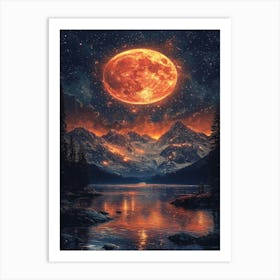 Full Moon Over Lake 22 Art Print