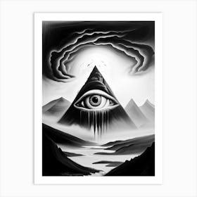 Surreal Landscape, Symbol, Third Eye Black & White 1 Art Print