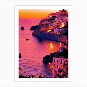 The Amalfi Coast Retro Sunset 3 Art Print