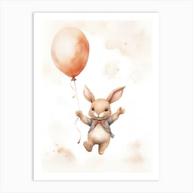 Baby Rabbit Flying With Ballons, Watercolour Nursery Art 3 Art Print
