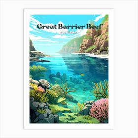 Great Barrier Reef Australia Underwater Travel Illustration Art Print