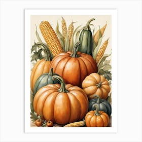 Holiday Illustration With Pumpkins, Corn, And Vegetables (14) Art Print
