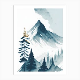 Mountain And Forest In Minimalist Watercolor Vertical Composition 215 Art Print