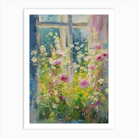 Daisies Flowers On A Cottage Window 3 Art Print