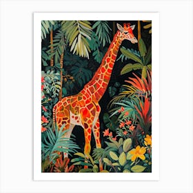 Colourful Giraffe In The Leaves Illustration 3 Art Print