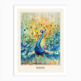 Peacock Colourful Watercolour 3 Poster Art Print