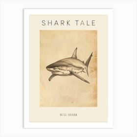 Vintage Bull Shark Pencil Illustration 1 Poster Art Print