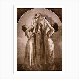 Three Witches Dancing - Antique Photograph by Helen Moller 1918 - Witchy Art Print Pagan Fairytale Vintage Cool Witch Gallery Wall Decor - Remastered HD Art Print