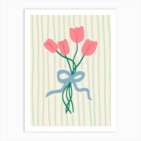 Tulips in Bow Green Stripes Art Print